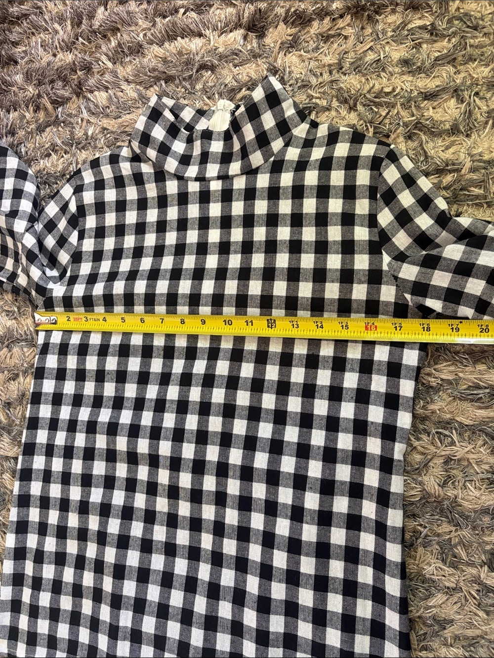 Black & White Cotton Blend Gingham Ruffle-Sleeve Top XS - Picture 7 of 9